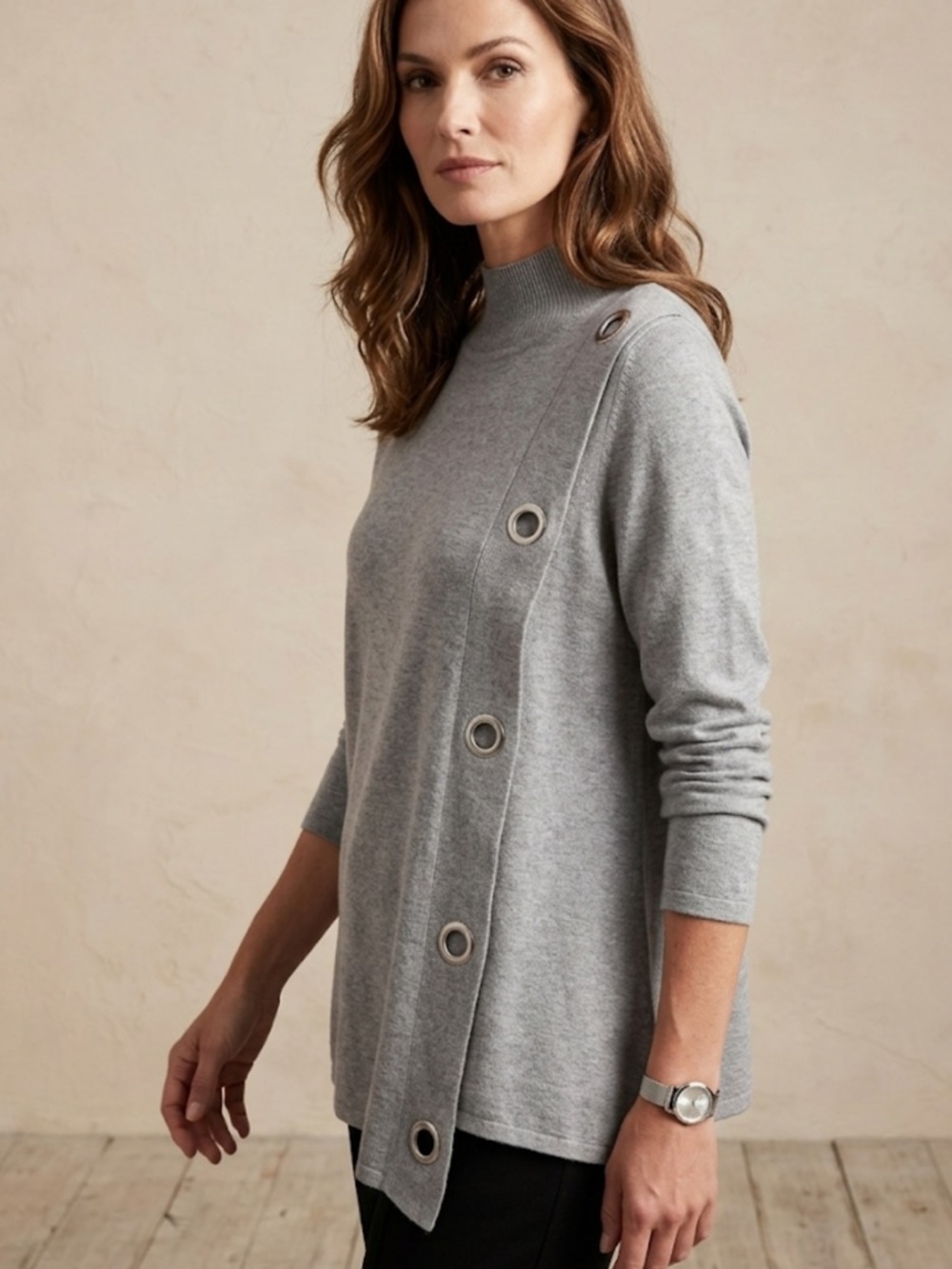 Cleo Asymmetrical Grunge Minimalist Streetwear Modern Edgy Mock Neck Long Sleeve
